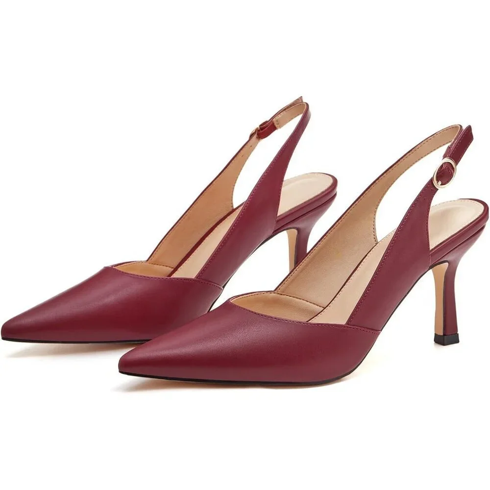 Women's Red PU Kitten Heels Closed Pointed Toe Wedding Party Dress Pumps